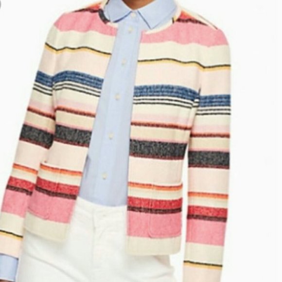 Kate Spade Berber Stripe Pink Open Front Collarless Blazer Jacket Size 10